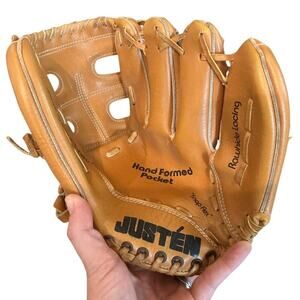 Vintage Justen Leather Baseball Glove Mitt Hand Formed Pocket Snap Flex Rawhide